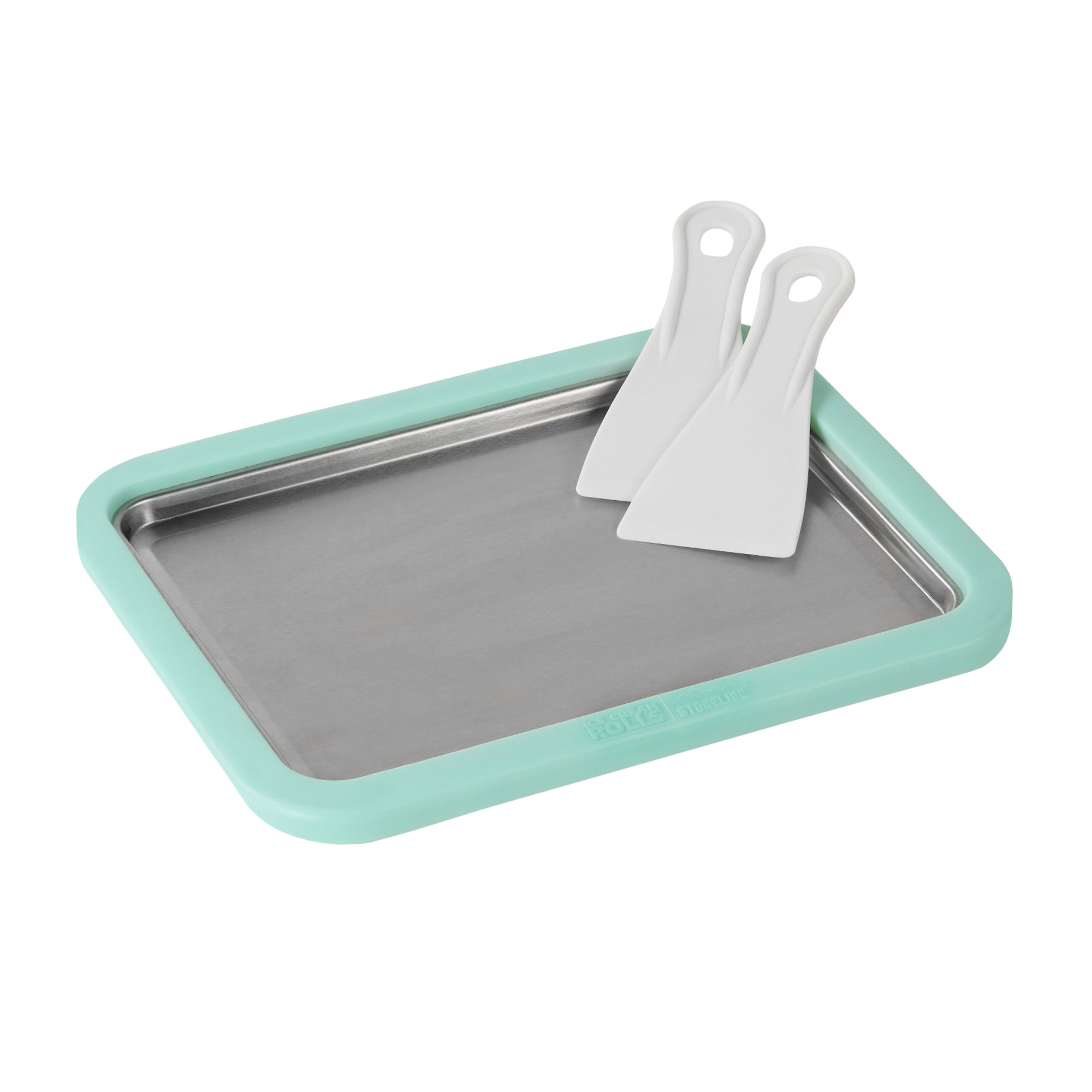 STONELINE by Mr. Ice Cream Rolls ORIGINAL Ice Cream Rolls Maker Eisplatte Rosé 26x21x3,5 cm mit 2 Spateln für Hausgemachte Eiscreme Speiseeis DIY Eisrollen Edelstahlplatte Eis Maschine Sorbet Joghurt